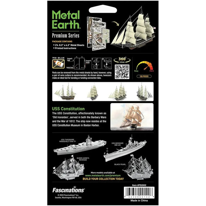 The United States Navy - USS Constitution "Old Ironsides" Ship Figure Model Kit (1:528 Scale, Steel, Challenging Difficulty) - Fascinations - Metal Earth Premium Series