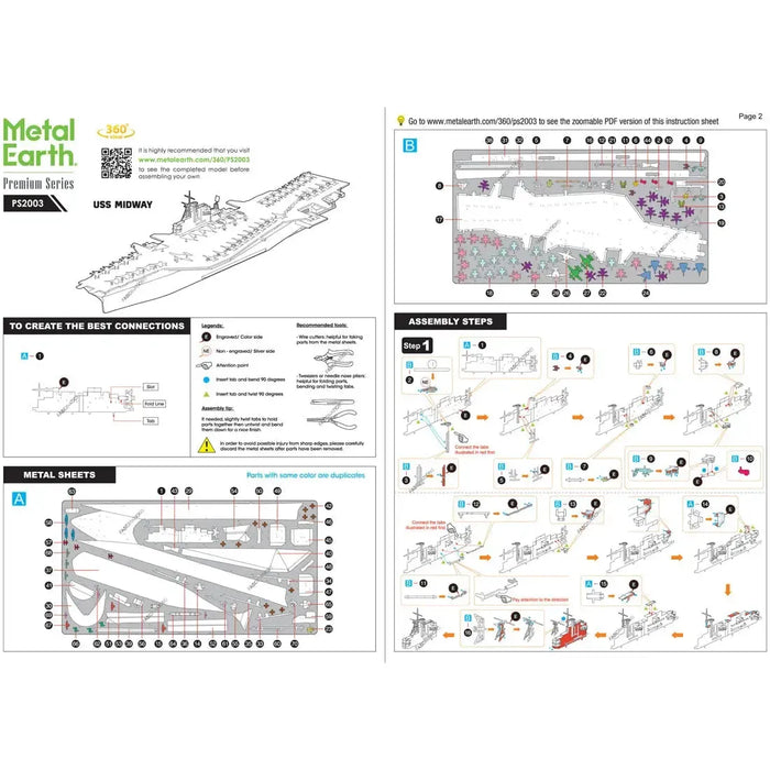 The United States Navy - USS Midway Aircraft Carrier Ship Figure Model Kit (1:1410 Scale, Steel, Challenging Difficulty) - Fascinations - Metal Earth Premium Series