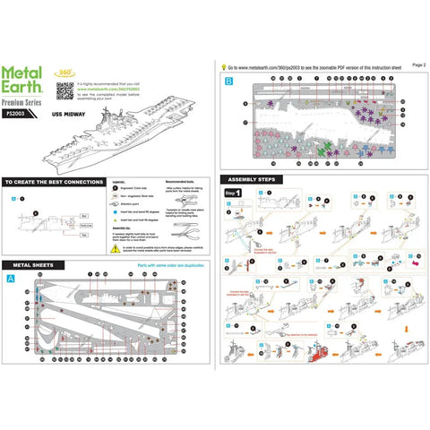 The United States Navy - USS Midway Aircraft Carrier Ship Figure Model Kit (1:1410 Scale, Steel, Challenging Difficulty) - Fascinations - Metal Earth Premium Series