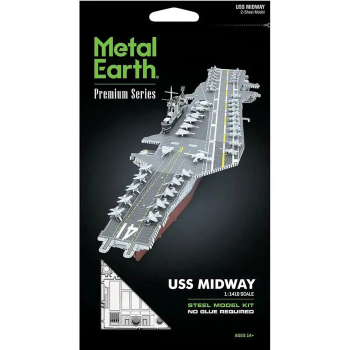The United States Navy - USS Midway Aircraft Carrier Ship Figure Model Kit (1:1410 Scale, Steel, Challenging Difficulty) - Fascinations - Metal Earth Premium Series