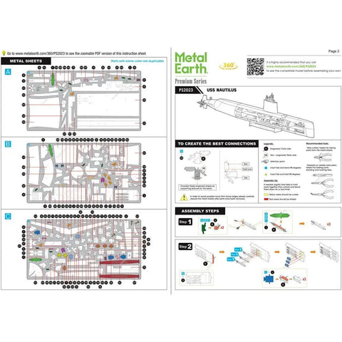 The United States Navy - USS Nautilus Nuclear Powered Submarine Ship Figure Model Kit (1:342 Scale, Steel, Challenging Difficulty) - Fascinations - Metal Earth Premium Series