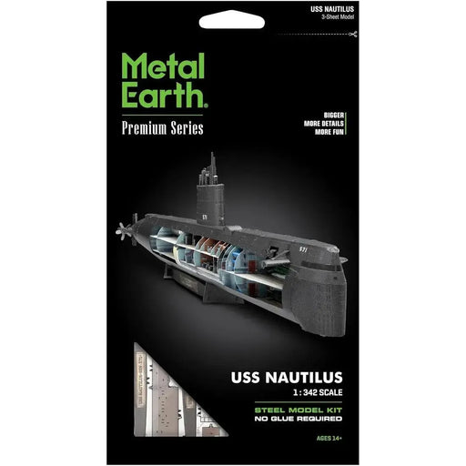 The United States Navy - USS Nautilus Nuclear Powered Submarine Ship Figure Model Kit (1:342 Scale, Steel, Challenging Difficulty) - Fascinations - Metal Earth Premium Series