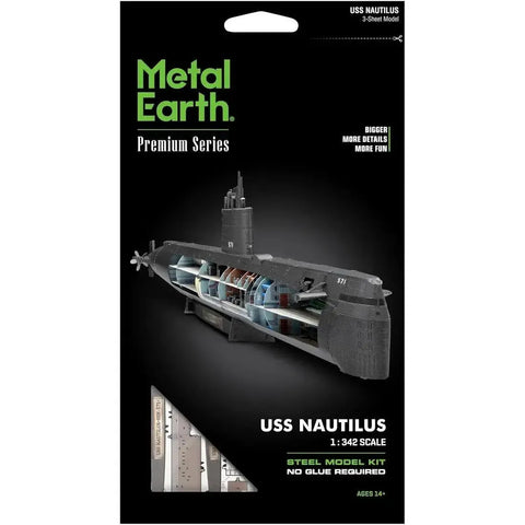 The United States Navy - USS Nautilus Nuclear Powered Submarine Ship Figure Model Kit (1:342 Scale, Steel, Challenging Difficulty) - Fascinations - Metal Earth Premium Series