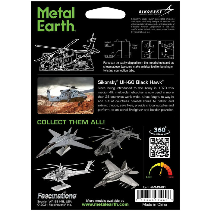 The United States - Sikorsky UH-60 Black Hawk Helicopter 3D Figure Model Kit (1:122 Scale, Steel, Easy Difficulty) - Fascinations - Metal Earth Series - (2024)