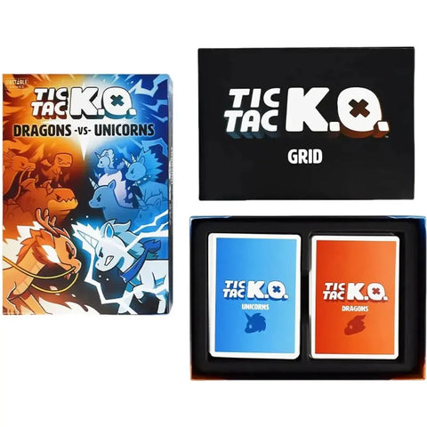 Tic Tac K.O.: Dragons vs Unicorns - Tile Placement Fantasy Card Game for Family, Adults, and Children (2-4 Players, Age 8+) - Unstable Games
