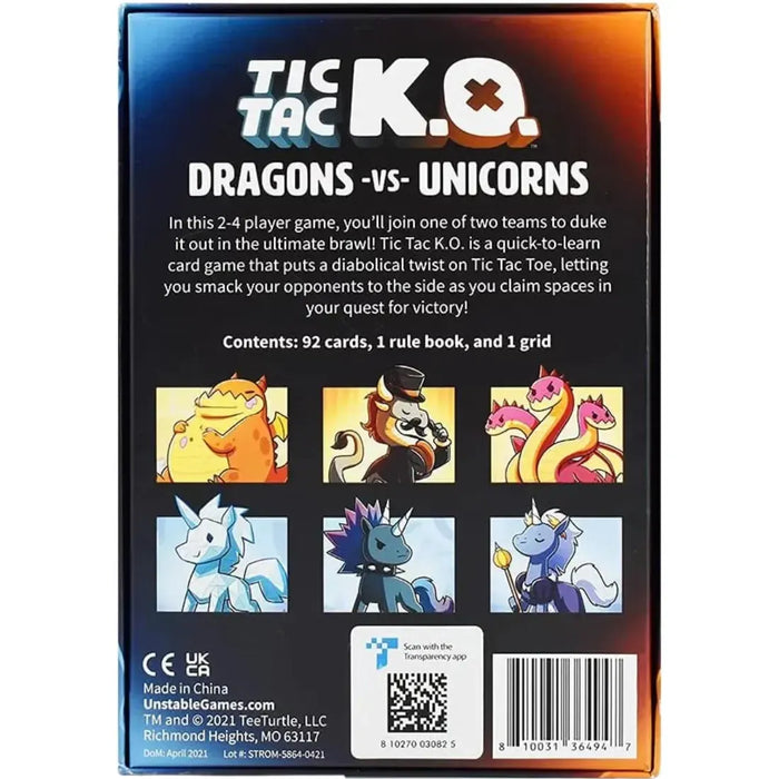 Tic Tac K.O.: Dragons vs Unicorns - Tile Placement Fantasy Card Game for Family, Adults, and Children (2-4 Players, Age 8+) - Unstable Games