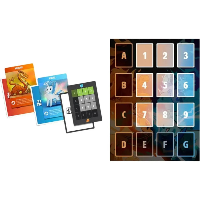 Tic Tac K.O.: Dragons vs Unicorns - Tile Placement Fantasy Card Game for Family, Adults, and Children (2-4 Players, Age 8+) - Unstable Games