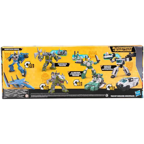 Transformers -  Troop Builder Multipack Action Figure Set (Decepticon Seeker, Quintesson Trooper, G1 Universe Cybertronian Trooper & Animated Universe Autotrooper) - Tomy