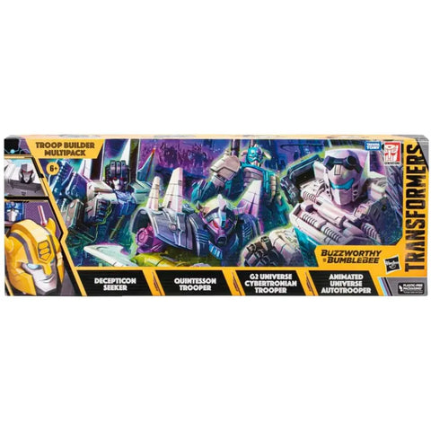 Transformers -  Troop Builder Multipack Action Figure Set (Decepticon Seeker, Quintesson Trooper, G1 Universe Cybertronian Trooper & Animated Universe Autotrooper) - Tomy