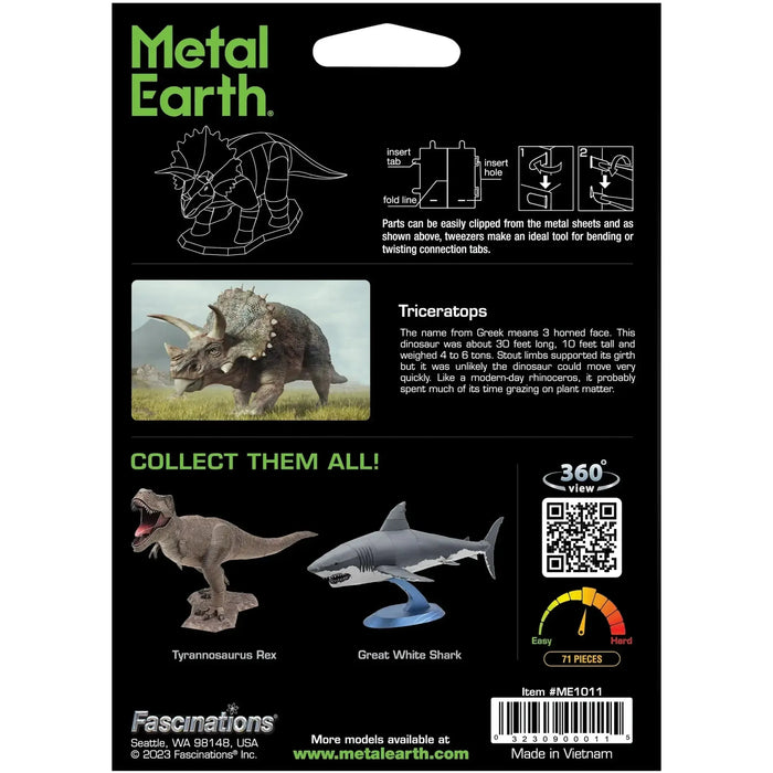 Triceratops (Colored) Dinosaur 3D Figure Model Kit (Steel, Moderate Difficulty) - Fascinations - Metal Earth Series - (2023)