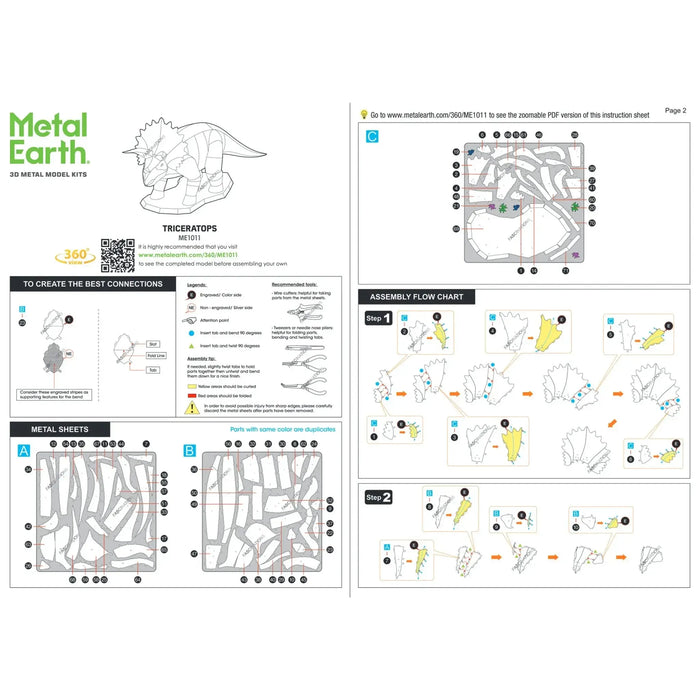 Triceratops (Colored) Dinosaur 3D Figure Model Kit (Steel, Moderate Difficulty) - Fascinations - Metal Earth Series - (2023)