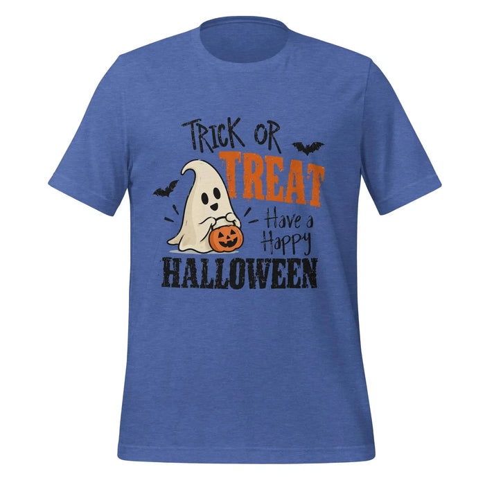 Trick or Treat Have a Happy Halloween T-Shirt - Cute Ghost and Pumpkin Graphic Tee