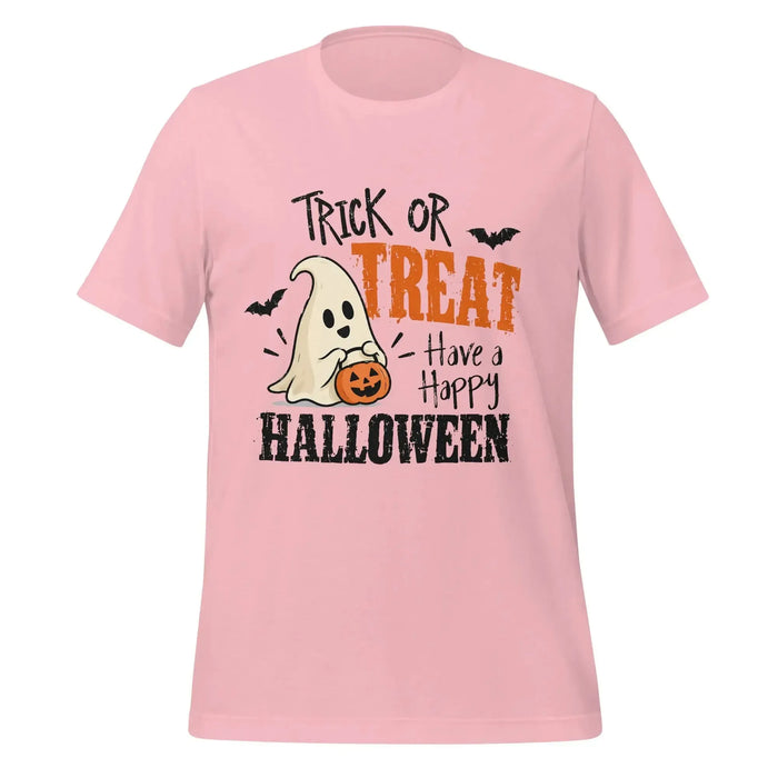 Trick or Treat Have a Happy Halloween T-Shirt - Cute Ghost and Pumpkin Graphic Tee
