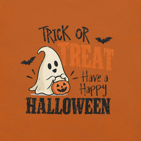Trick or Treat Have a Happy Halloween T-Shirt - Cute Ghost and Pumpkin Graphic Tee - Image 2