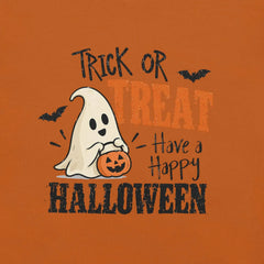 Trick or Treat Have a Happy Halloween T-Shirt - Cute Ghost and Pumpkin Graphic Tee