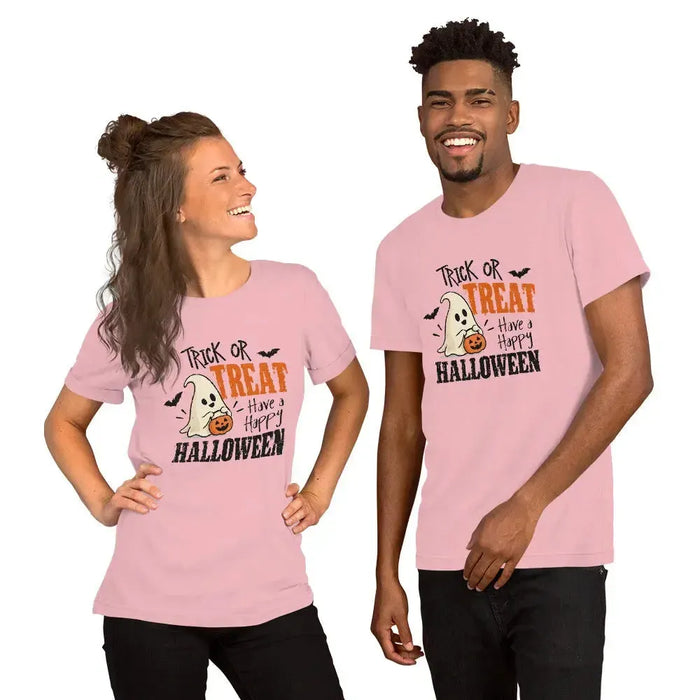 Trick or Treat Have a Happy Halloween T-Shirt - Cute Ghost and Pumpkin Graphic Tee