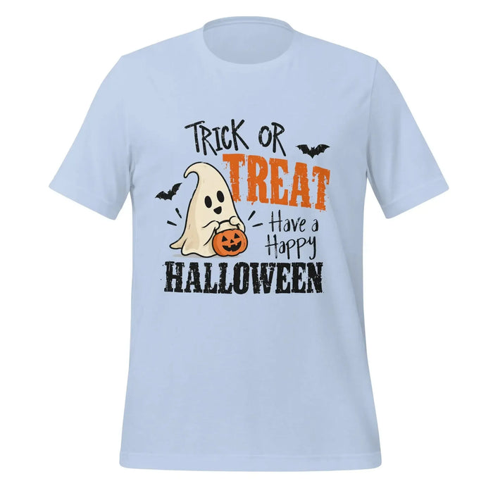 Trick or Treat Have a Happy Halloween T-Shirt - Cute Ghost and Pumpkin Graphic Tee