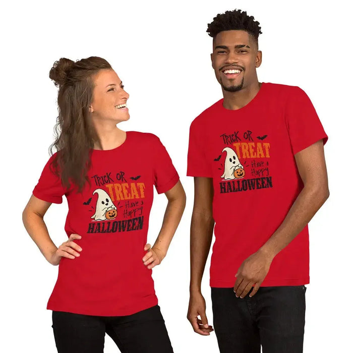 Trick or Treat Have a Happy Halloween T-Shirt - Cute Ghost and Pumpkin Graphic Tee