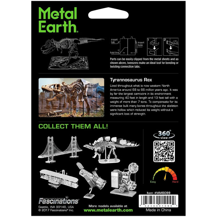 Tyrannosaurus Rex Skeleton Dinosaur 3D Figure Model Kit (Steel, Moderate Difficulty) - Fascinations - Metal Earth Series - (2023)