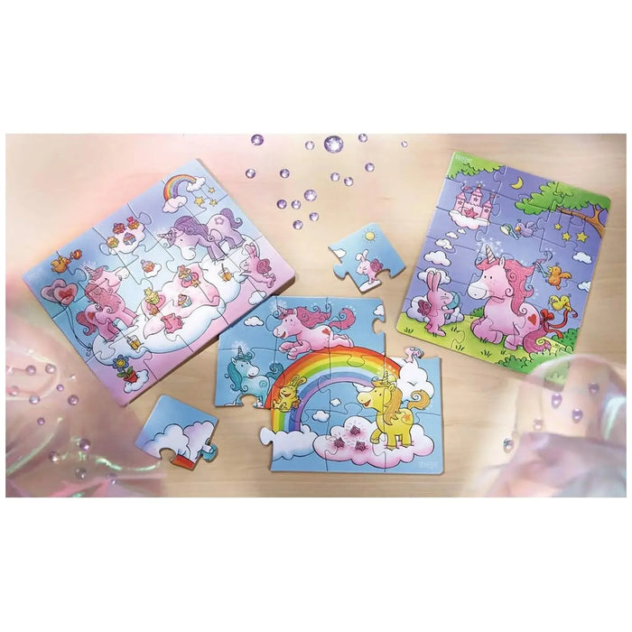 Unicorn Glitterluck - Glitter Unicorns Jigsaw Puzzle Set (12, 15 & 18 Pieces) - HABA - (2021)