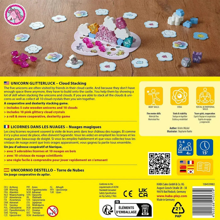 Unicorn Glitterluck - Unicorn Cloud Stacking Board Game for Family, and Children (1-4 Players, Ages 4+) - HABA