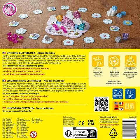 Unicorn Glitterluck - Unicorn Cloud Stacking Board Game for Family, and Children (1-4 Players, Ages 4+) - HABA