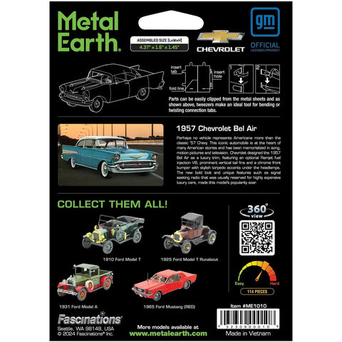 United States - 1957 Chevrolet Bel Air (Colored) Car 3D Figure Model Kit (1:49 Scale, Steel, Moderate Difficulty) - Fascinations - Metal Earth Series - (2024) - Image 3