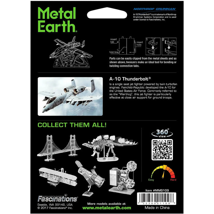 United States Air Force - A-10 Warthog Attack Aircraft Figure Model Kit (Steel, Easy Difficulty) - Fascinations - Metal Earth Series - (2023)