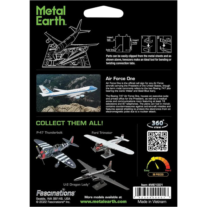 United States Air Force - Air Force One Boeing 747 Aircraft 3D Figure Model Kit (1:397 Scale, Steel, Moderate Difficulty) - Fascinations - Metal Earth Series - (2024)
