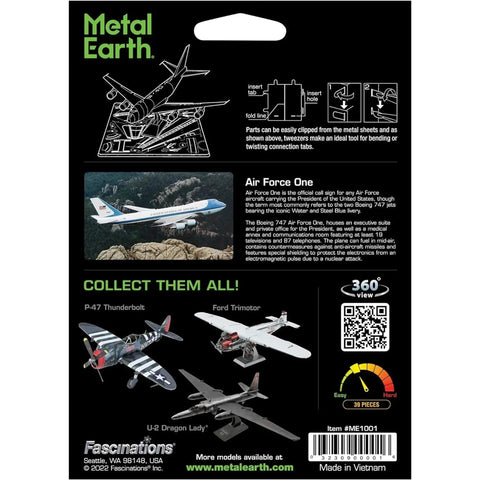 United States Air Force - Air Force One Boeing 747 Aircraft 3D Figure Model Kit (1:397 Scale, Steel, Moderate Difficulty) - Fascinations - Metal Earth Series - (2024) - Image 3