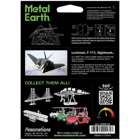 United States Air Force - Lockheed Martin F-117 Nighthawk Stealth Aircraft Figure Model Kit (1:151 Scale, Steel, Moderate Difficulty) - Fascinations - Metal Earth Series - (2023) - Image 3