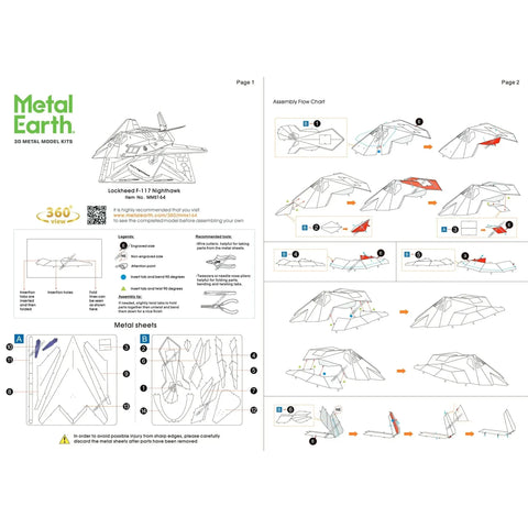 United States Air Force - Lockheed Martin F-117 Nighthawk Stealth Aircraft Figure Model Kit (1:151 Scale, Steel, Moderate Difficulty) - Fascinations - Metal Earth Series - (2023) - Image 7