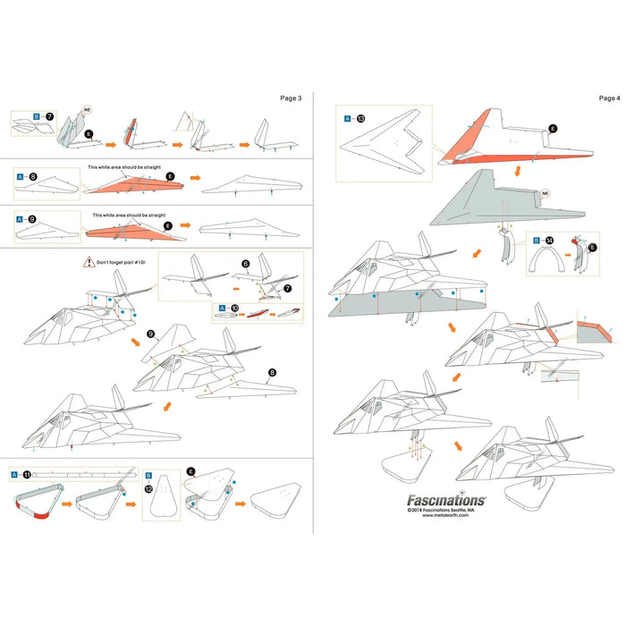 United States Air Force - Lockheed Martin F-117 Nighthawk Stealth Aircraft Figure Model Kit (1:151 Scale, Steel, Moderate Difficulty) - Fascinations - Metal Earth Series - (2023)