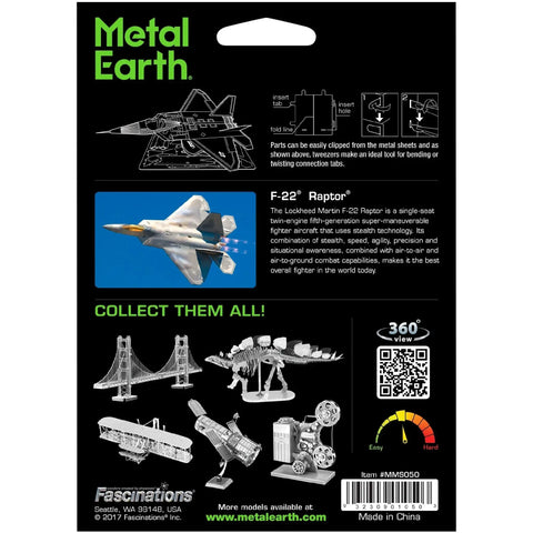 United States Air Force - Lockheed Martin F-22 Raptor Fighter Jet Figure Model Kit (Steel, Easy Difficulty) - Fascinations - Metal Earth Series - (2023) - Image 3