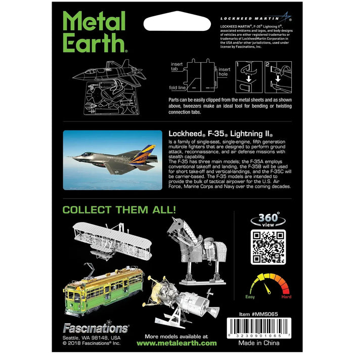 United States Air Force - Lockheed Martin F-35 Lightning II Fighter Aircraft Figure Model Kit (1:201 Scale, Steel, Moderate Difficulty) - Fascinations - Metal Earth Series - (2023)