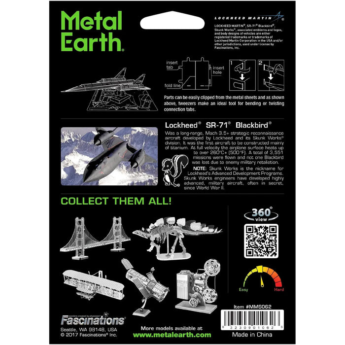 United States Air Force - Lockheed Martin SR-71 Blackbird Reconnaissance Aircraft Figure Model Kit (1:324 Scale, Steel, Moderate Difficulty) - Fascinations - Metal Earth Series - (2024)