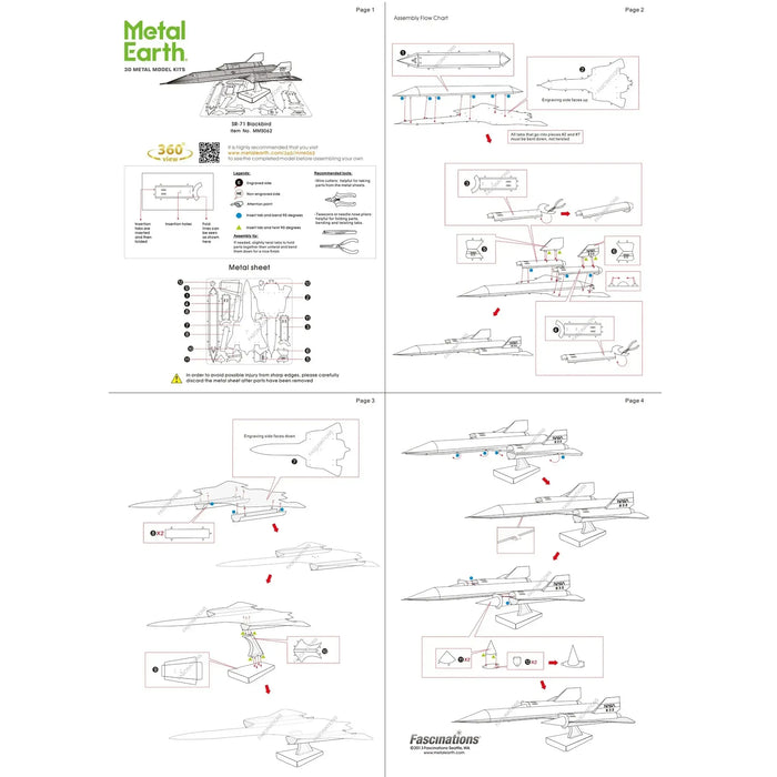 United States Air Force - Lockheed Martin SR-71 Blackbird Reconnaissance Aircraft Figure Model Kit (1:324 Scale, Steel, Moderate Difficulty) - Fascinations - Metal Earth Series - (2024)