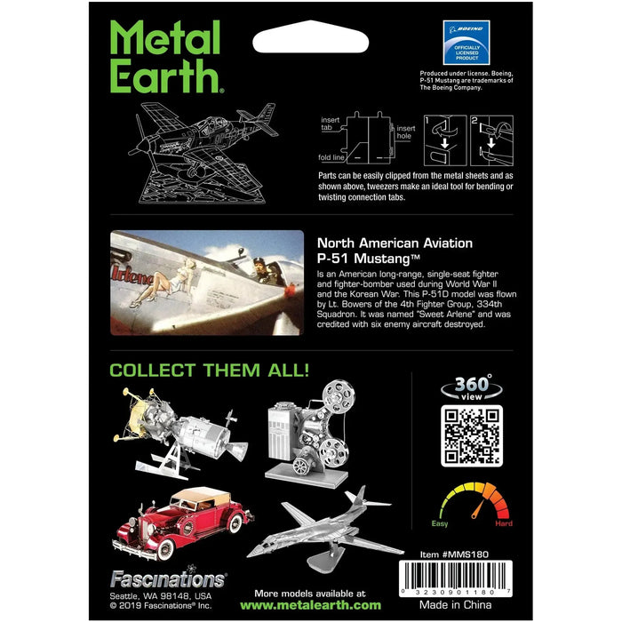 United States Air Force - P-51D Mustang "Sweet Arlene" Aircraft 3D Figure Model Kit (Steel, Hard Difficulty) - Fascinations - Metal Earth Series - (2024)