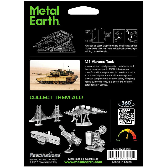 United States Army - M1 Abrams Tank Military Vehicle Figure Model Kit (Steel, Moderate Difficulty) - Fascinations - Metal Earth Series - (2022)
