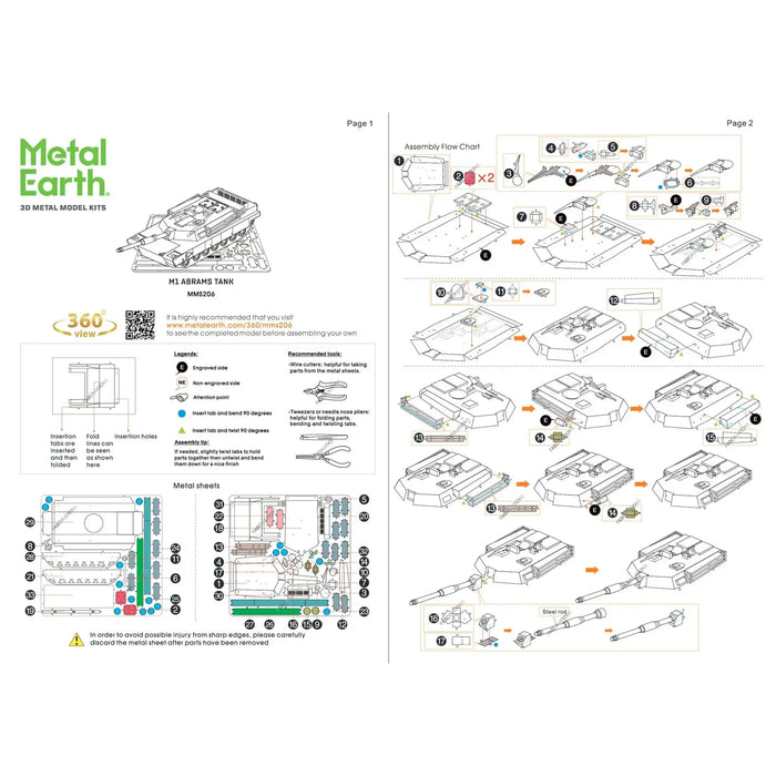 United States Army - M1 Abrams Tank Military Vehicle Figure Model Kit (Steel, Moderate Difficulty) - Fascinations - Metal Earth Series - (2022)
