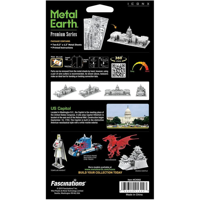 United States - U.S. Capitol Building 3D Figure Model Kit (Steel, Hard Difficulty) - Fascinations - Metal Earth Premium Series - (2024)
