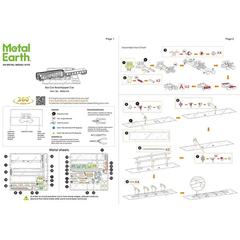 Unpainted Freight Train with Engine & 4 Cars Figure Model Kit Gift Set (Steel, Challenging Difficulty) - Fascinations - Metal Earth Premium Series