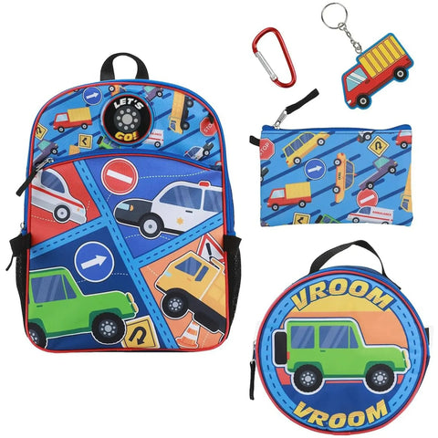 Vroom Vroom Cars & Trucks - 5-Piece Backpack & Lunchbox Set - Bioworld - Image 1