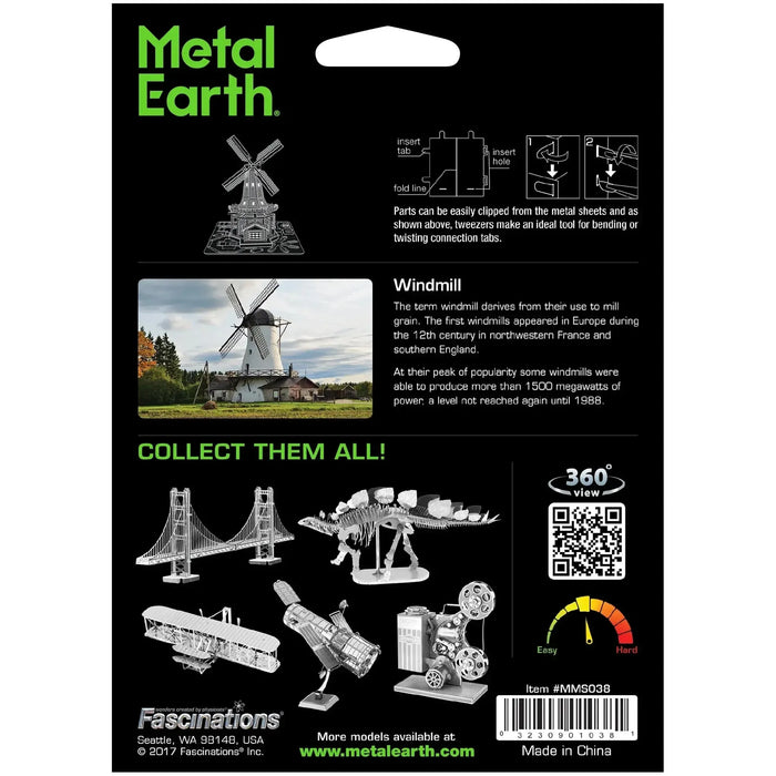 Windmill 3D Figure Model Kit (Steel, Moderate Difficulty) - Fascinations - Metal Earth Series - (2022)