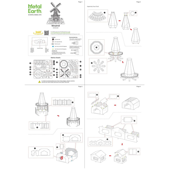 Windmill 3D Figure Model Kit (Steel, Moderate Difficulty) - Fascinations - Metal Earth Series - (2022)