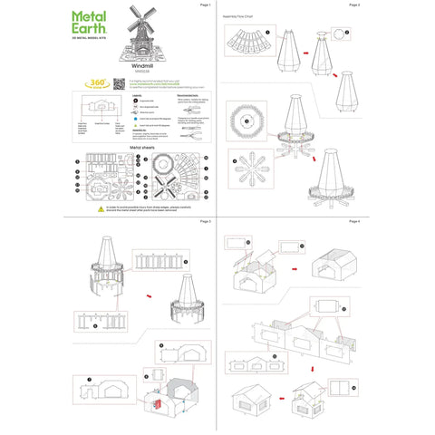 Windmill 3D Figure Model Kit (Steel, Moderate Difficulty) - Fascinations - Metal Earth Series - (2022) - Image 7