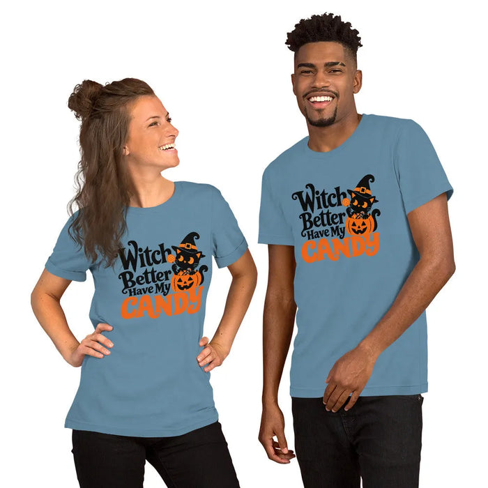 Witch Better Have My Candy T-Shirt - Cute Halloween Witch Cat and Pumpkin Graphic Tee