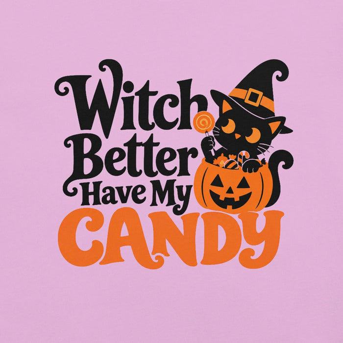 Witch Better Have My Candy T-Shirt - Cute Halloween Witch Cat and Pumpkin Graphic Tee