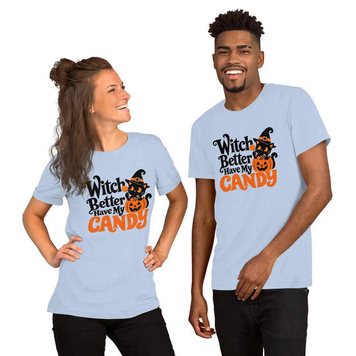 Witch Better Have My Candy T-Shirt - Cute Halloween Witch Cat and Pumpkin Graphic Tee