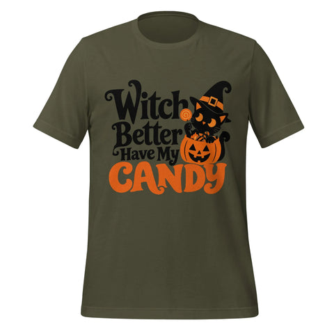Witch Better Have My Candy T-Shirt - Cute Halloween Witch Cat and Pumpkin Graphic Tee - Image 5